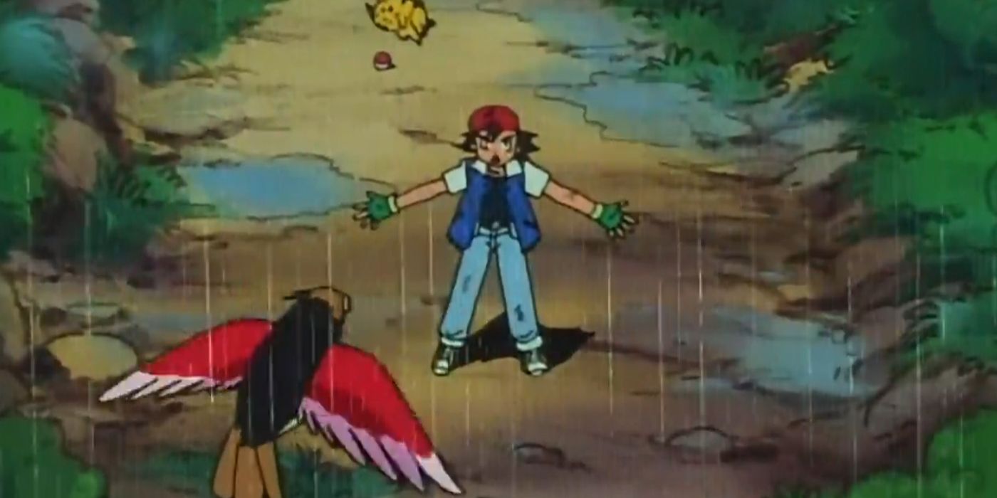 Pokémon: Ash protege Pikachu de Spearow.