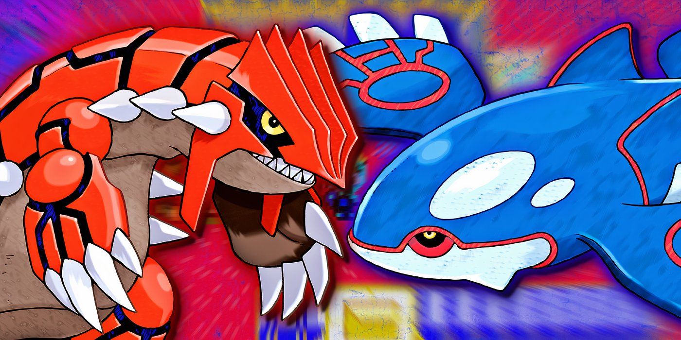 Groundon and Kyogre from Pokémon side by side.