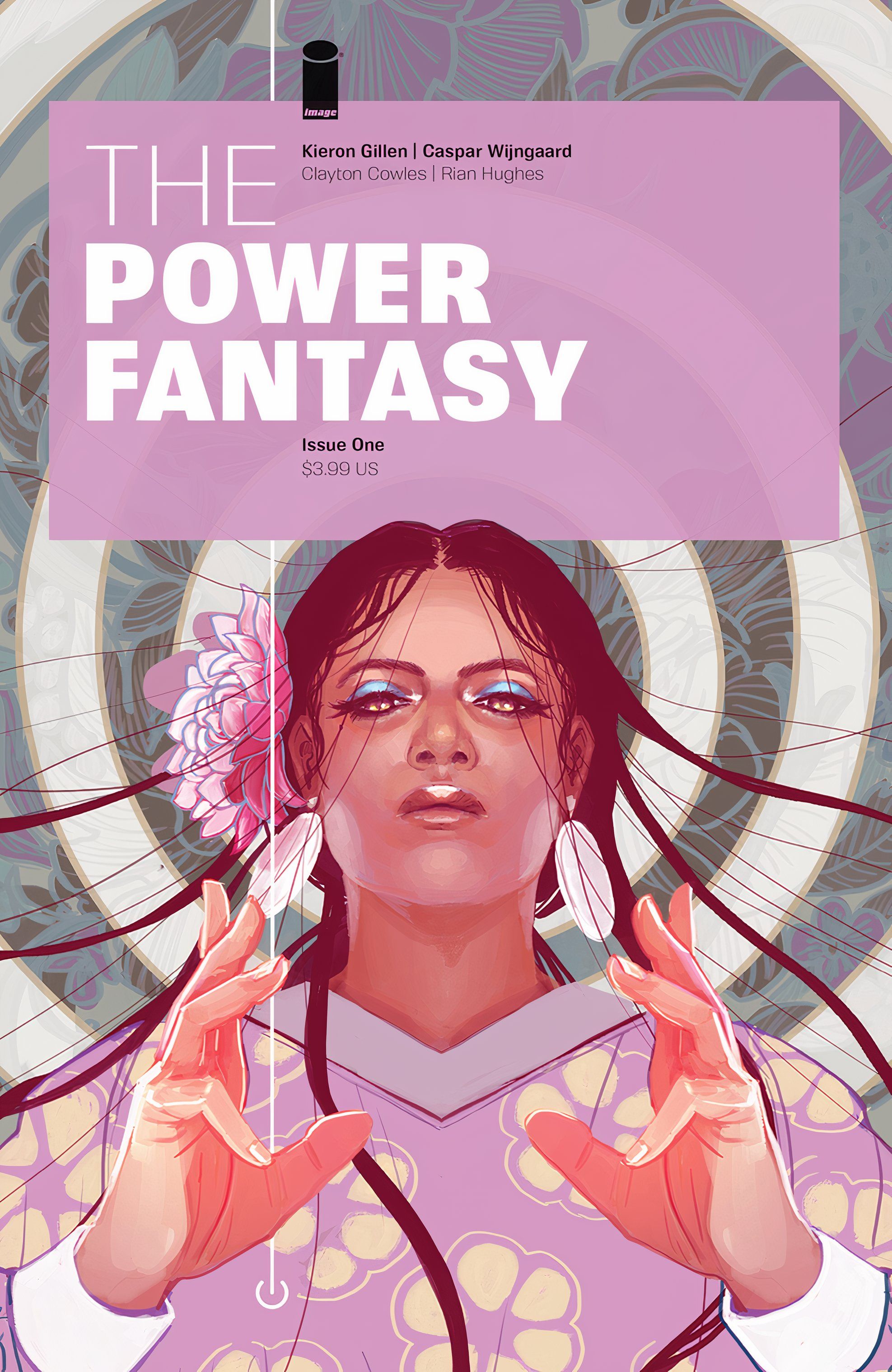 Power Fantasy #1 variant cover, character in purple flower blouse wielding superpowers