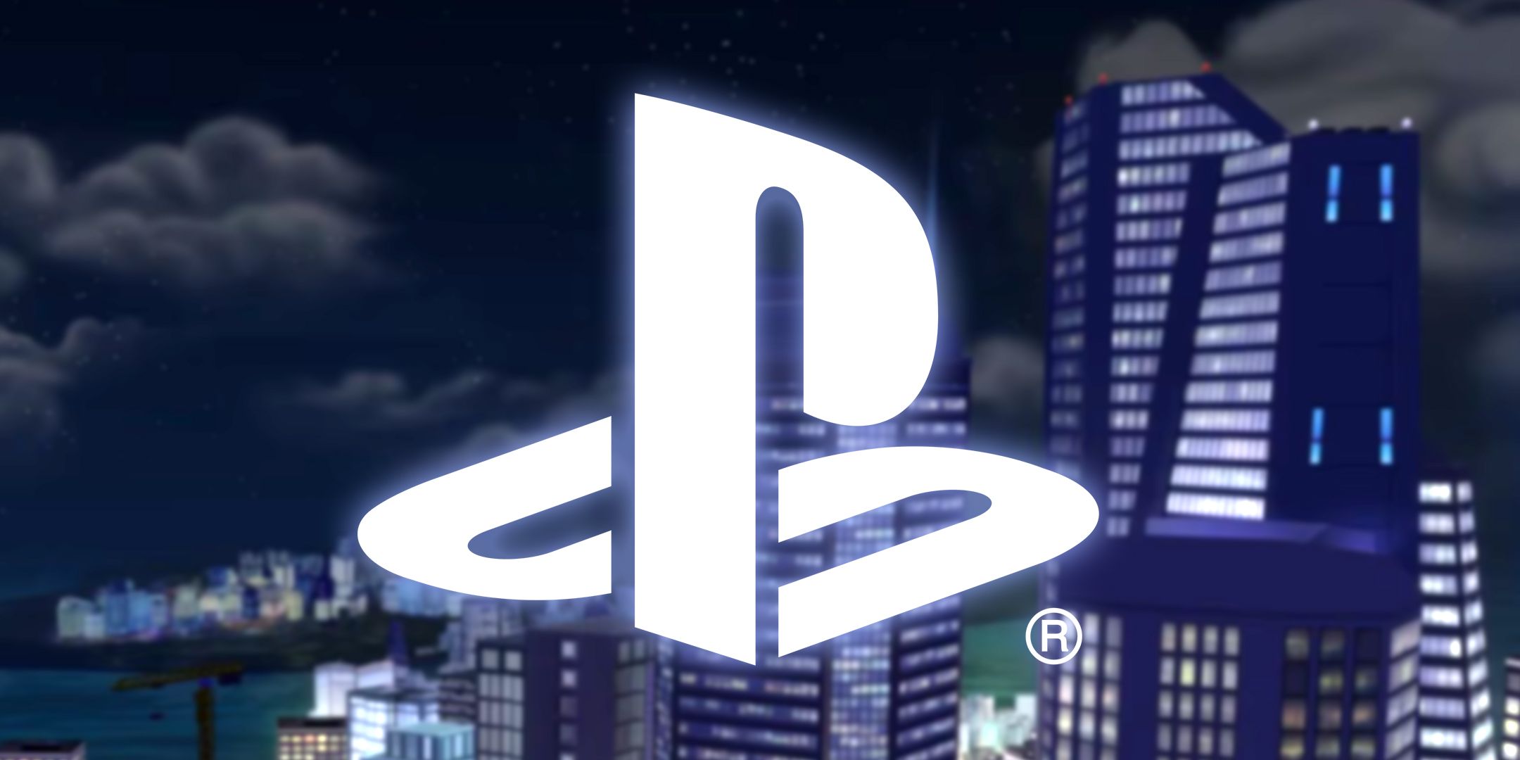 PS Logo in front of a cityscape from The Sims 4 City Living.