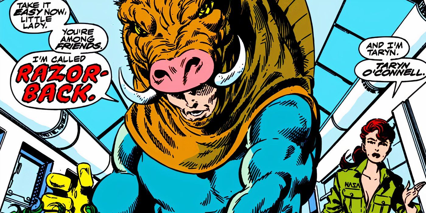 Razorback in his strange costume in Marvel Comics
