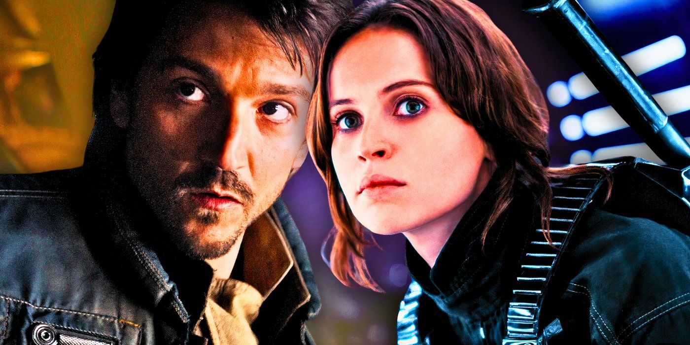 Diego Luna as Cassian Andor and Felicity Jones as Jyn Erso in Rogue One