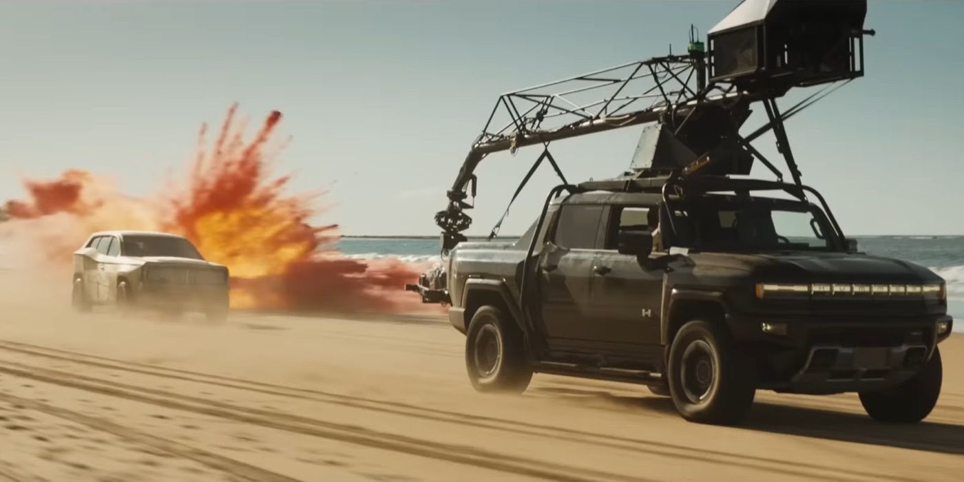 A car stunt on the beach in The Fall Guy