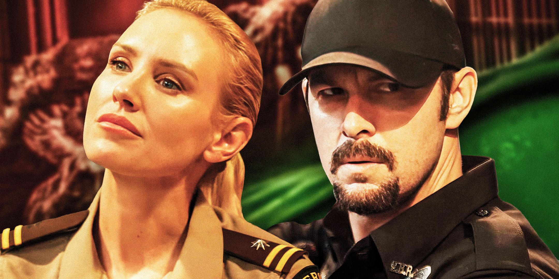 Ryan Francis as Jay Stamper and Nicky Whelan as Sheriff Jo Newman from The Flood