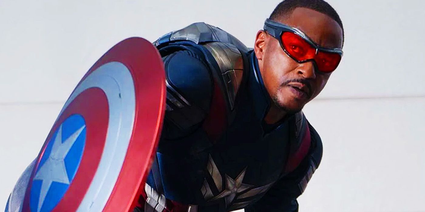 Sam Wilson in his new blue Captain America suit in the Captain America Brave New World image