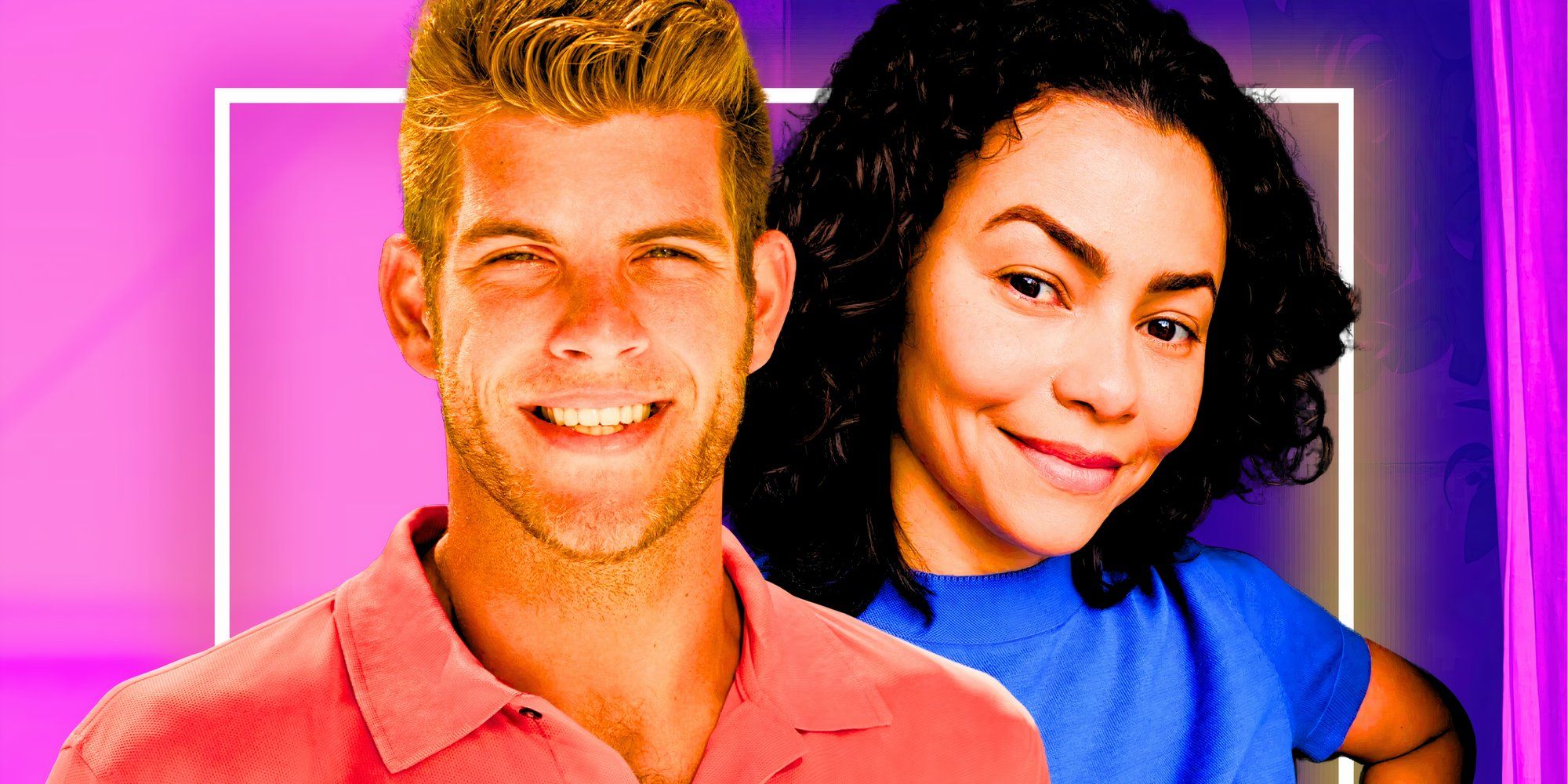 image of Below Deck&rsquo;s Jean-Luc with Dani in the background purple and blue background colors