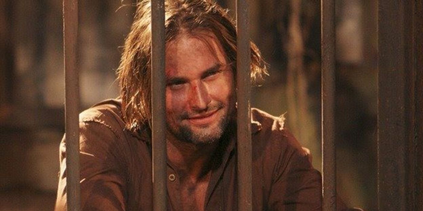 Sawyer in the cage in Lost