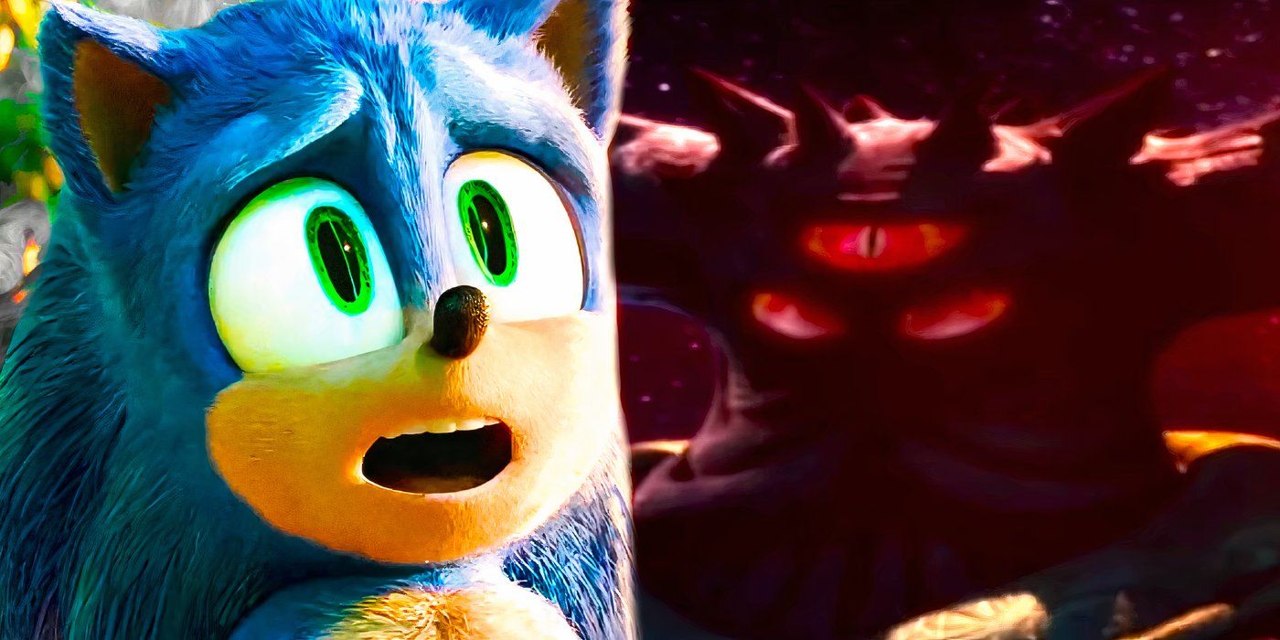 Sonic looking worried in Sonic the Hedgehog 2 and Black Doom floating in space in Shadow the Hedgehog