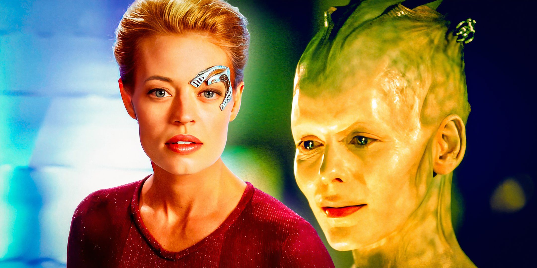 Collage of Seven of Nine (Jeri Ryan) from Star Trek: Voyager and the Borg Queen (Alice Krige) from Star Trek: First Contact.