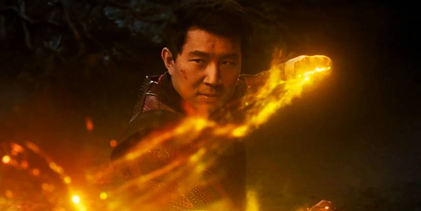 Shang-Chi wielding the Ten Rings in Shang-Chi and the Legend of the Ten Rings