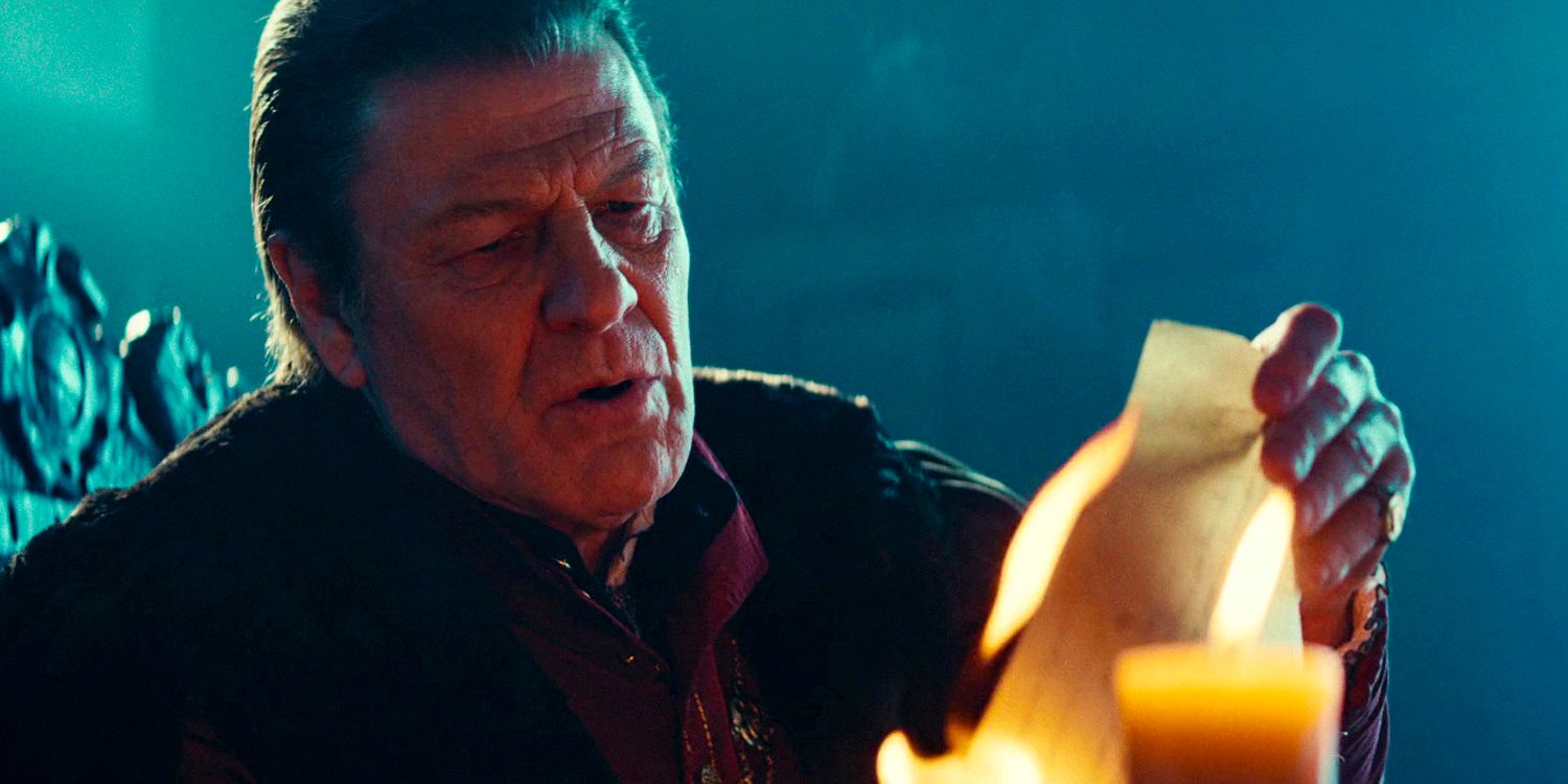 Lord Cromwell (Sean Bean) queimando uma carta na 1ª temporada de Shardlake