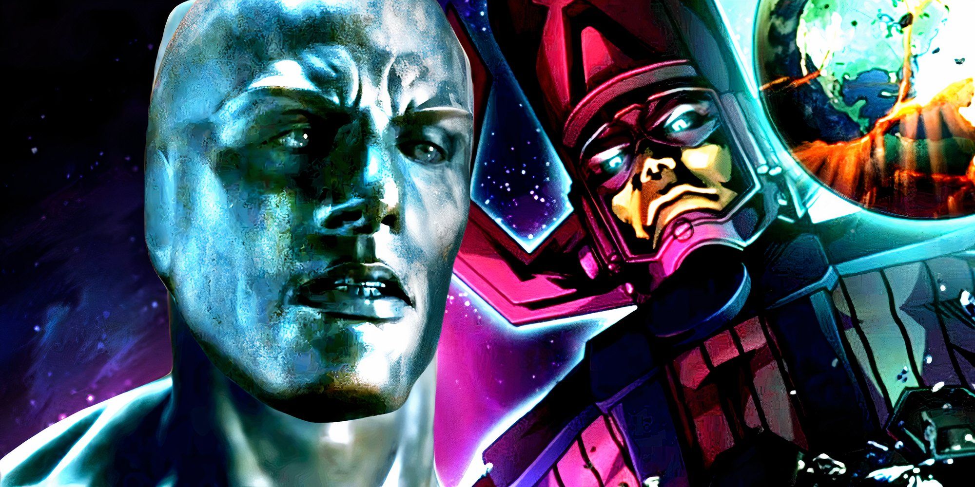 Silver Surfer in the 2007 Fantastic Four Movie and Galactus Eats Planets in Marvel Comics