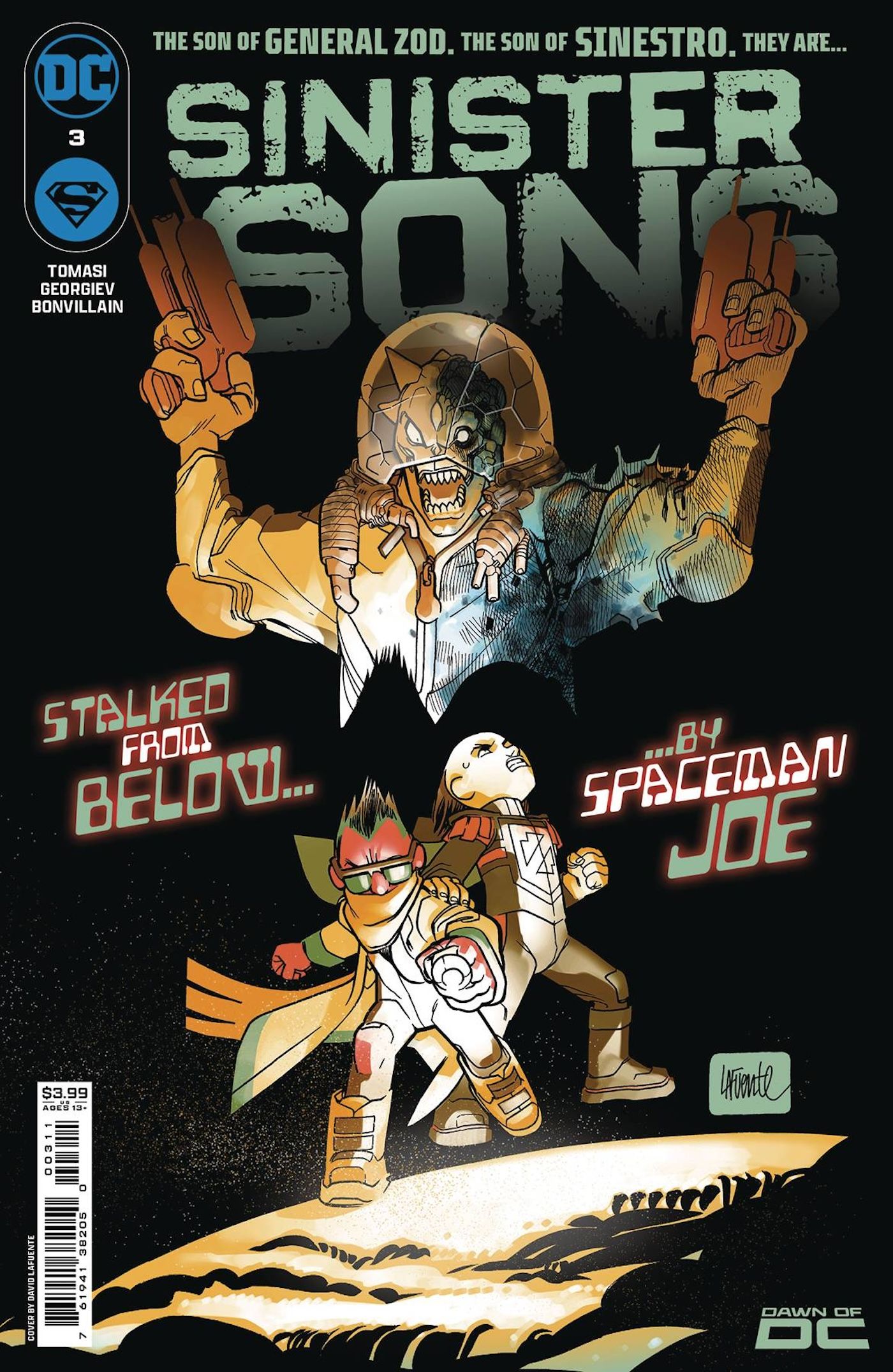 Sinister Sons 3 Main Cover: Sinson and Lor-Zod look up at an alien being.