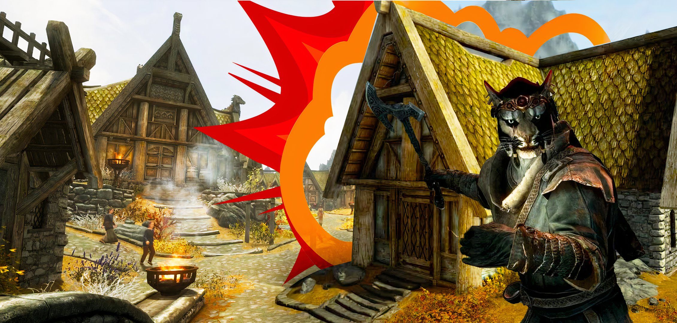 The Whiterun house with a character in front from Elder Scrolls Skyrim