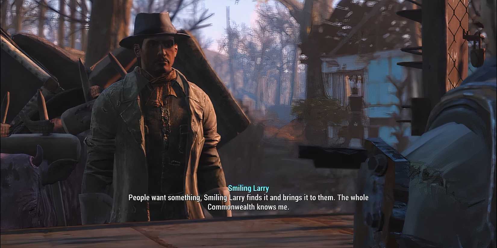 Smiling Larry explaining that he is a well known trader in Fallout 4