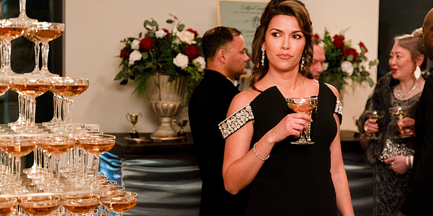 Sofia Pernas as Billie Matalon next to a champagne tower in Tracker