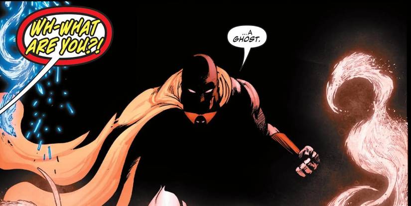 Comic book panel: Space Ghost crouches in the shadows.