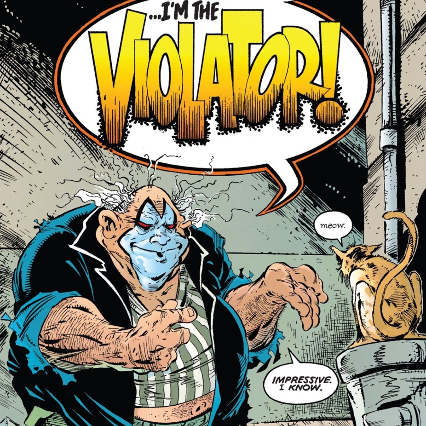 The Violator introducing himself to a stray cat in Spawn.