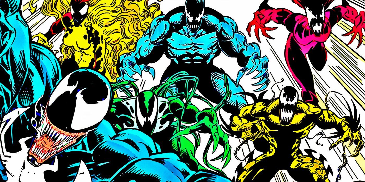 Venom and his symbiote offspring in Marvel Comics.