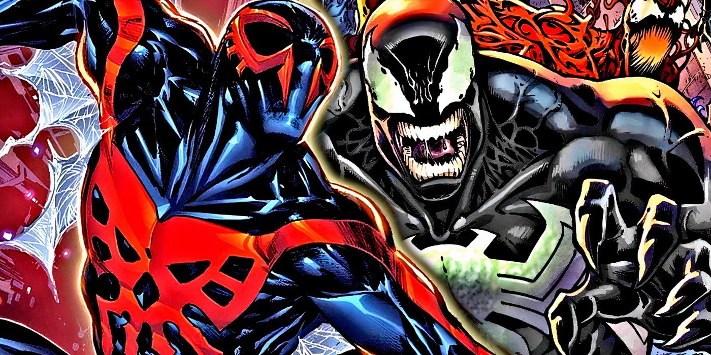 Homem-Aranha 2099 e Venom lado a lado.