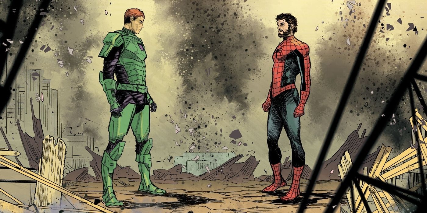 O Duende Verde de Harry Osborn enfrentando o Homem-Aranha de Peter Parker.