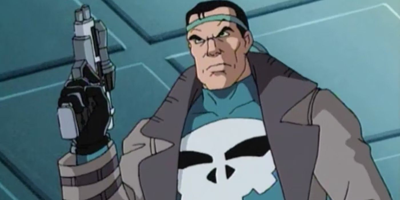 spider-man the animated series, punisher holding up his gun
