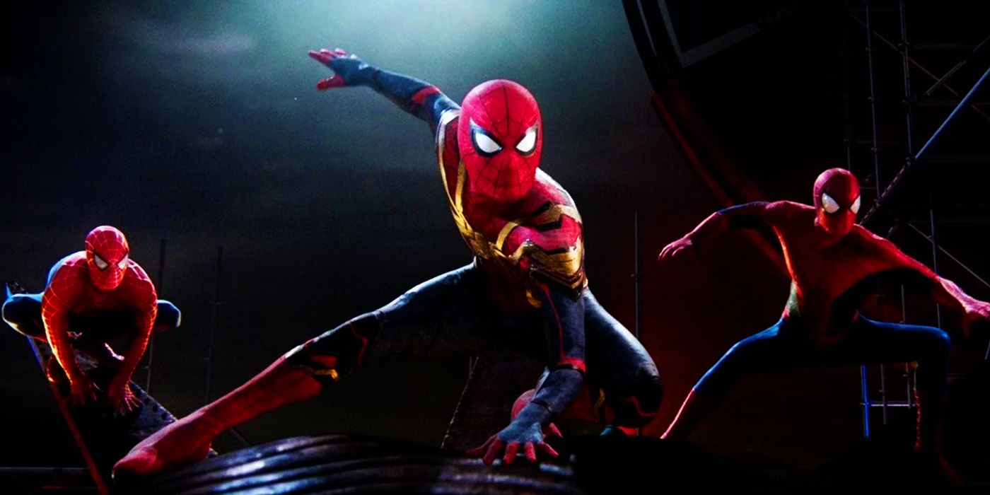 Spider-Man variants fighting together in Spider-Man No Way Home