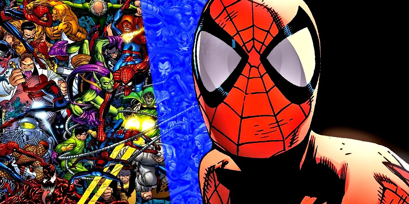 Spider-Man with his entire rogues gallery behind him.