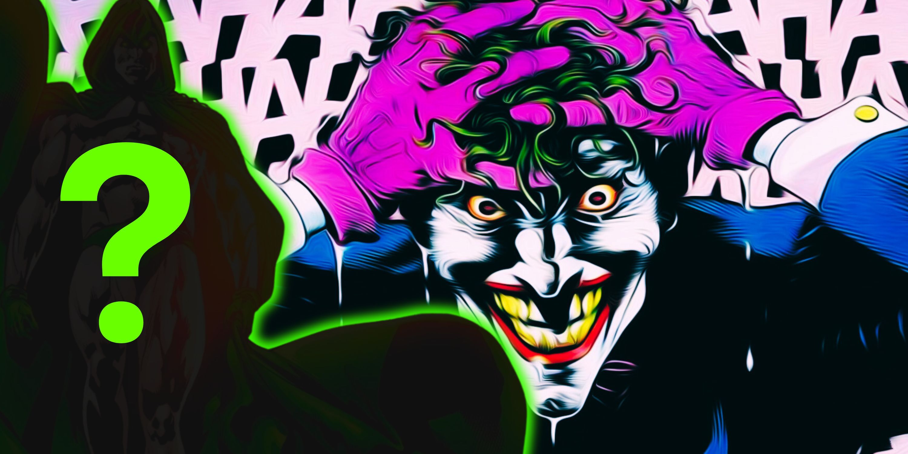 The Joker with his hands in his hair behind outline of Spectre