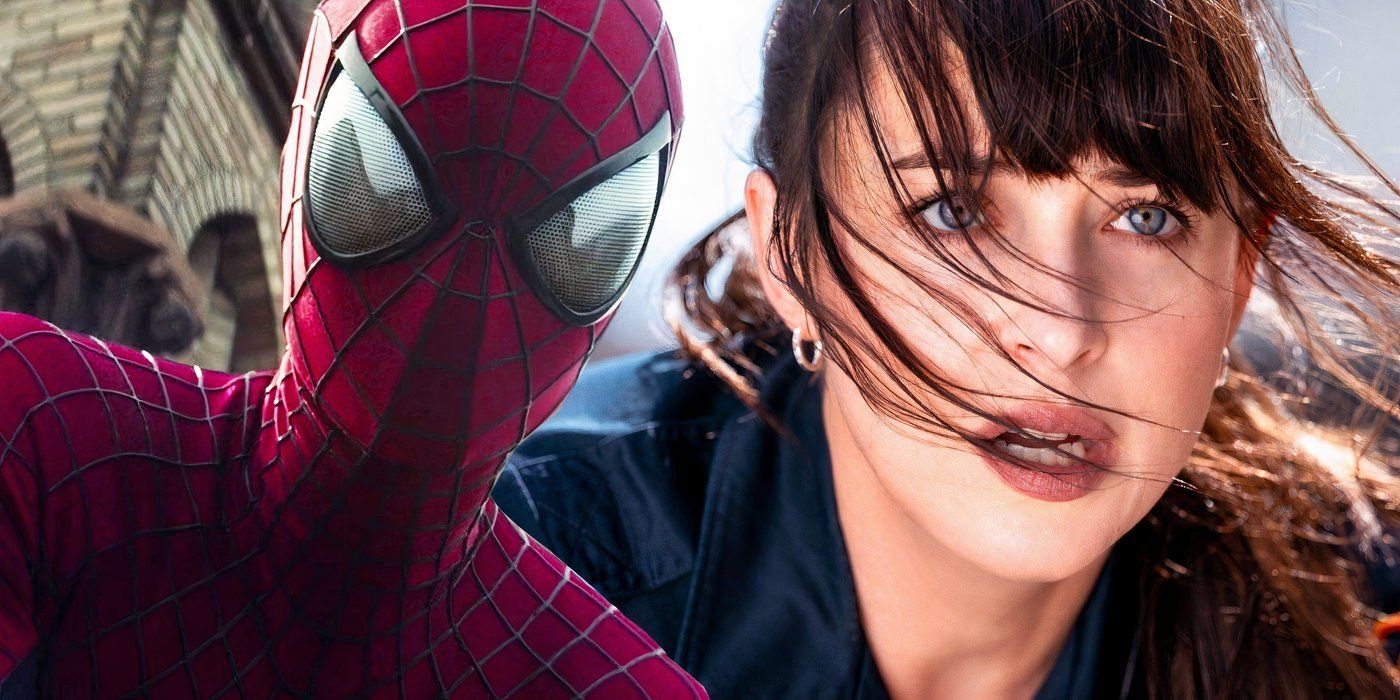 Split image of Cassie Webb from Madame Web and Spider-Man from The Amazing Spider-Man 2