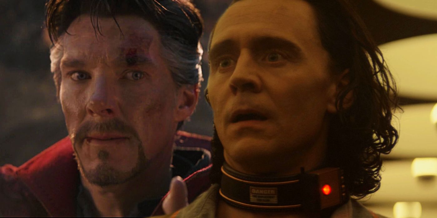 Split image of Doctor Strange Endgame and Loki in Loki season 1 episode 1