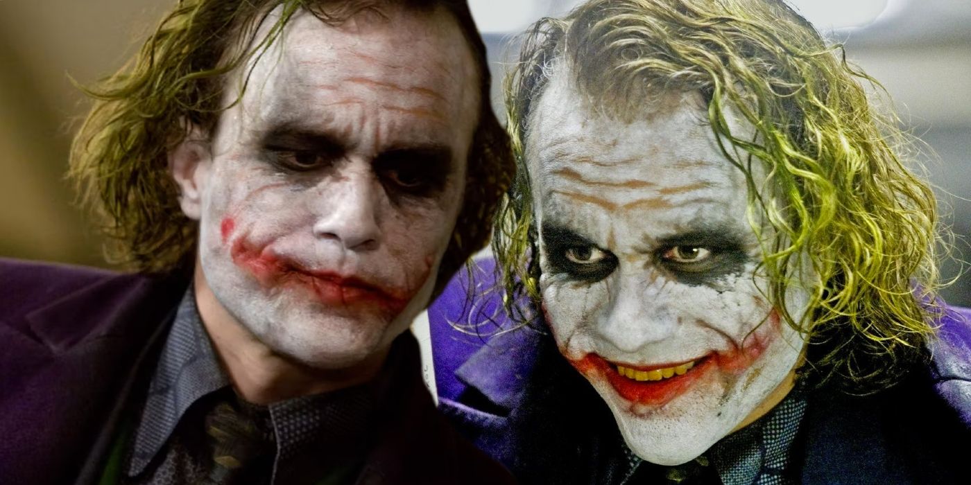 Split image of Heath Ledger's Joker in The Dark Knight