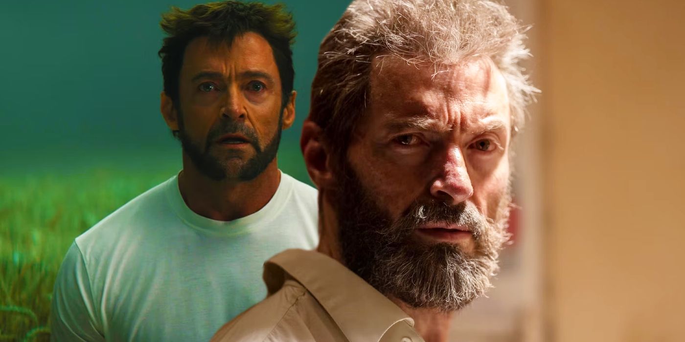 Split image of Hugh Jackman's Wolverine in Deadpool & Wolverine and Logan