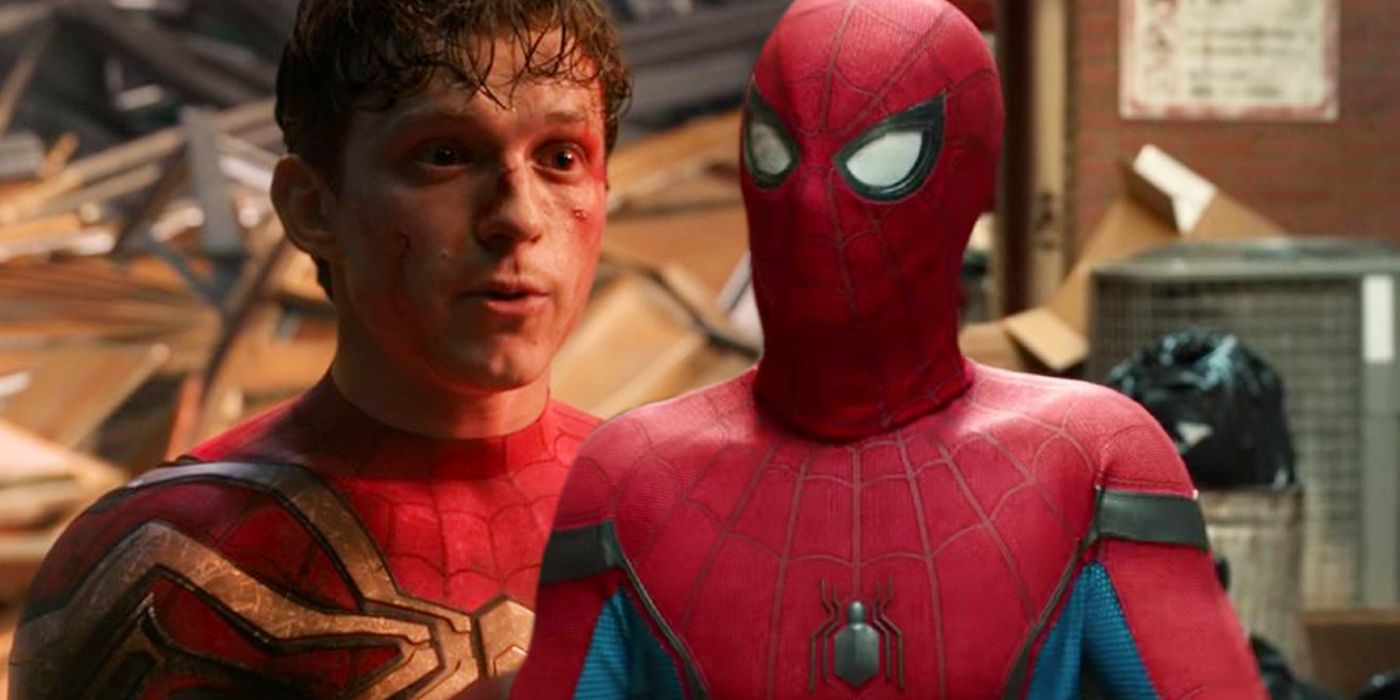 Split image of Spider-Man in the Homecoming trailer and in No Way Home
