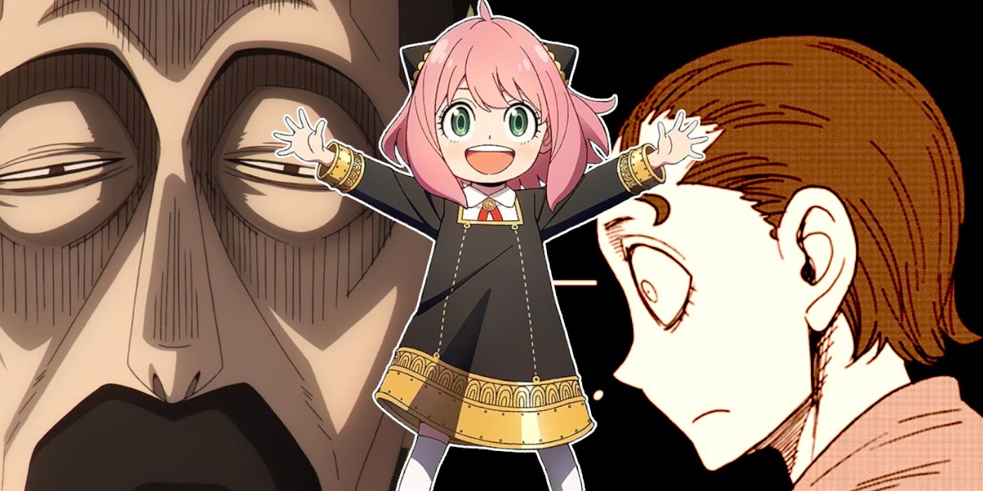 A custom collage-style image featuring Anya from Spy x Family overlayed in front of the Desmond family in the background.