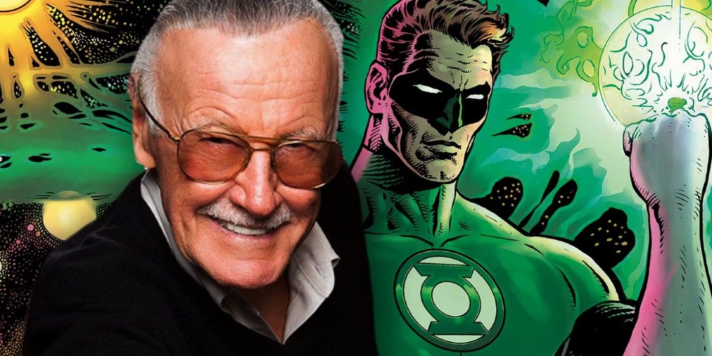 Stan Lee side by side with Hal Jordan's Green Lantern