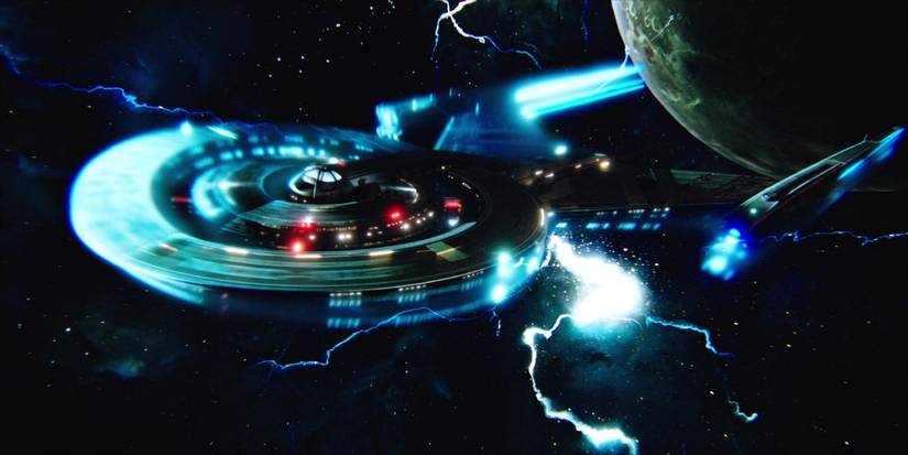 The USS Discovery jumping with the spore drive