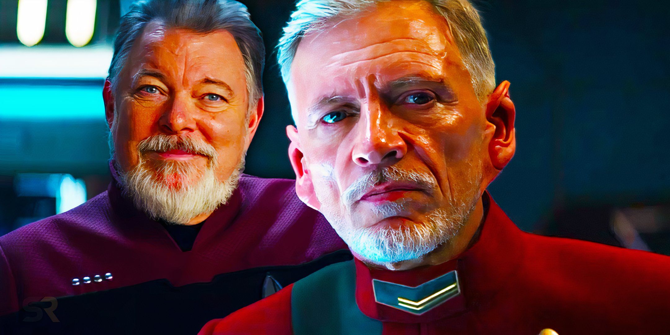 Jonathan Frakes as Captain William Riker and Callum Keith Rennie as Commander Rayner in Star Trek