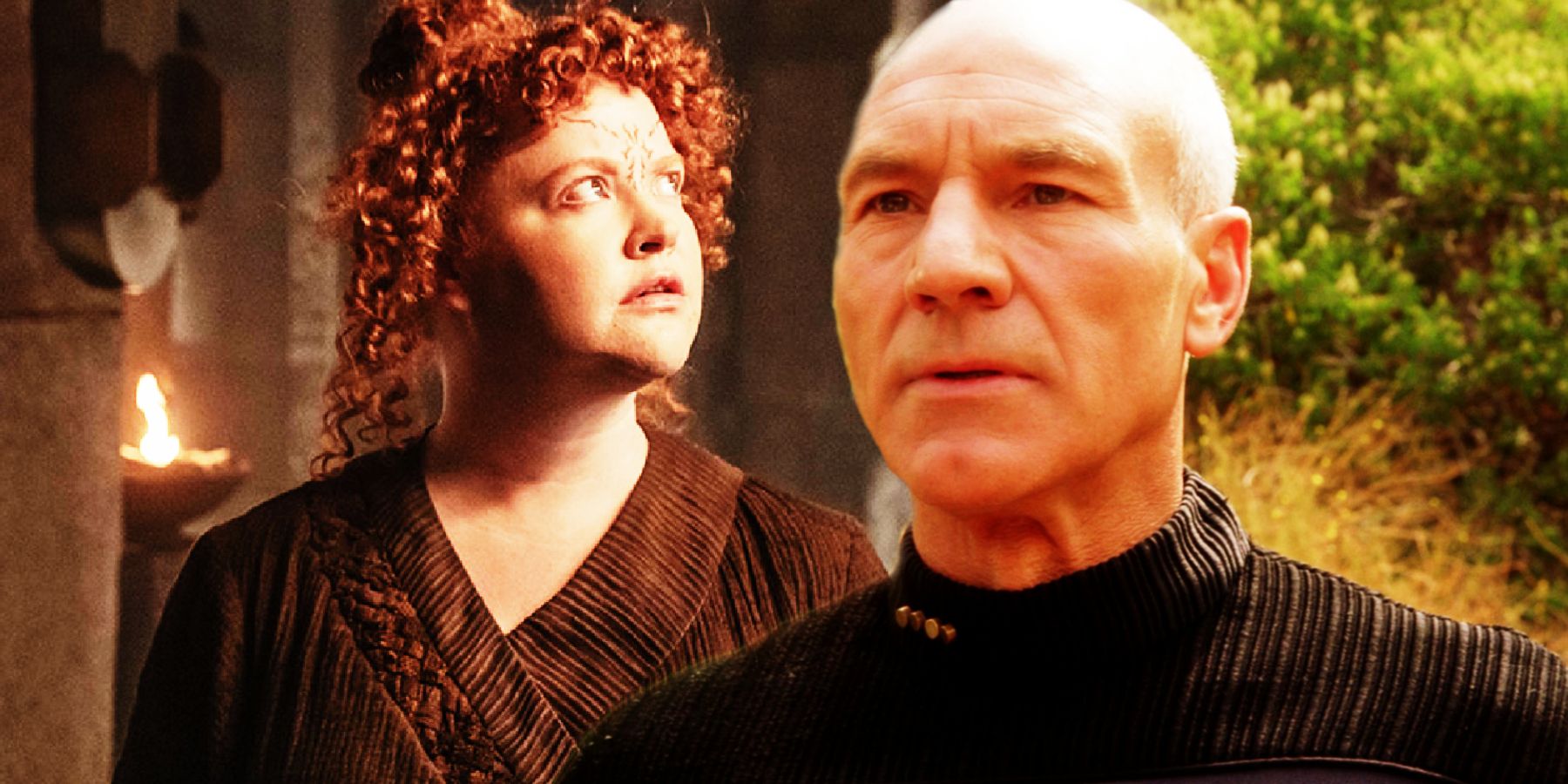 Mary Wiseman as Sylvia Tilly from Whistlespeak and Patrick Stewart as Jean-Luc Picard from Darmok