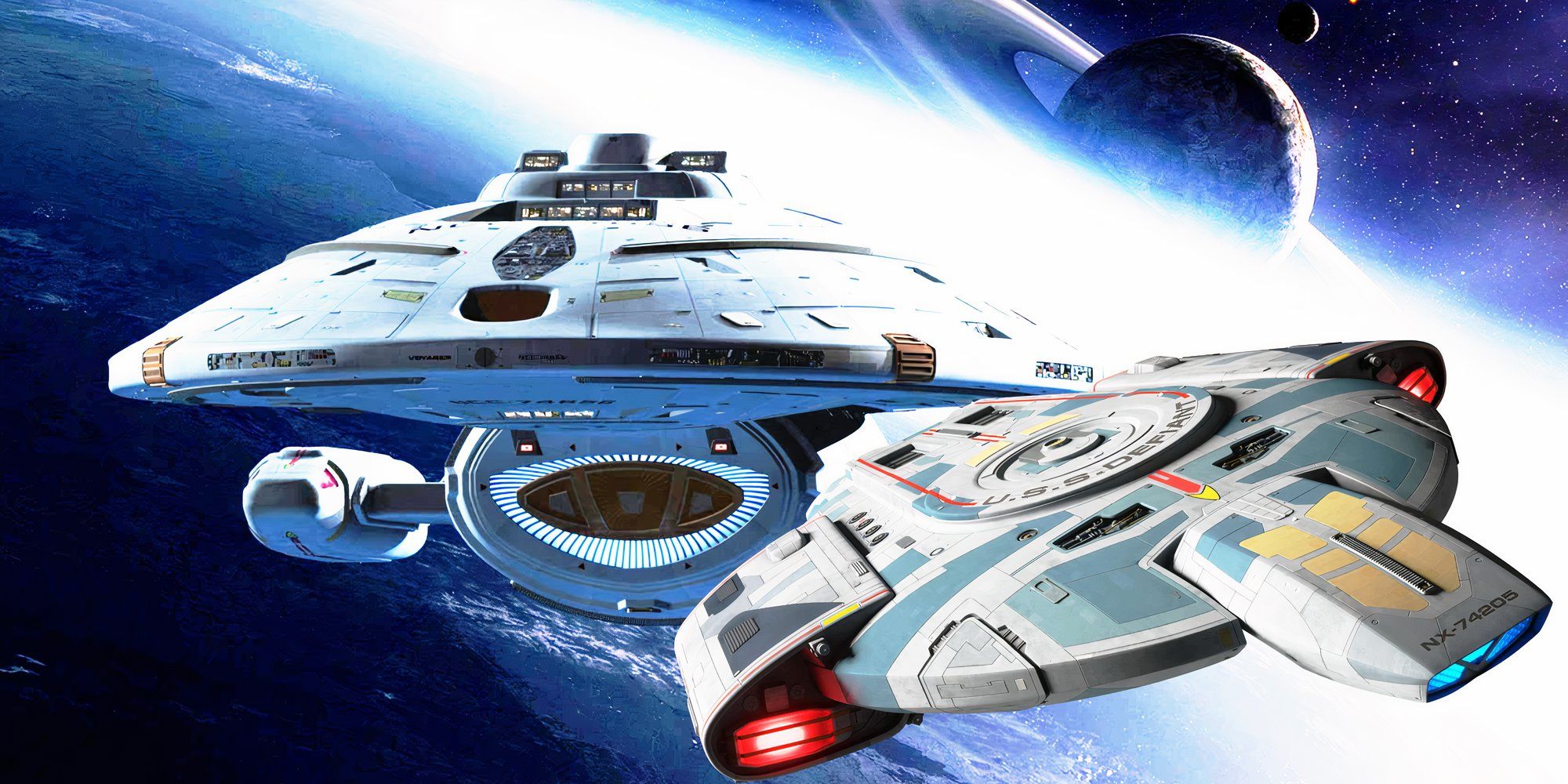 The USS Voyager and USS Defiant from Star Trek
