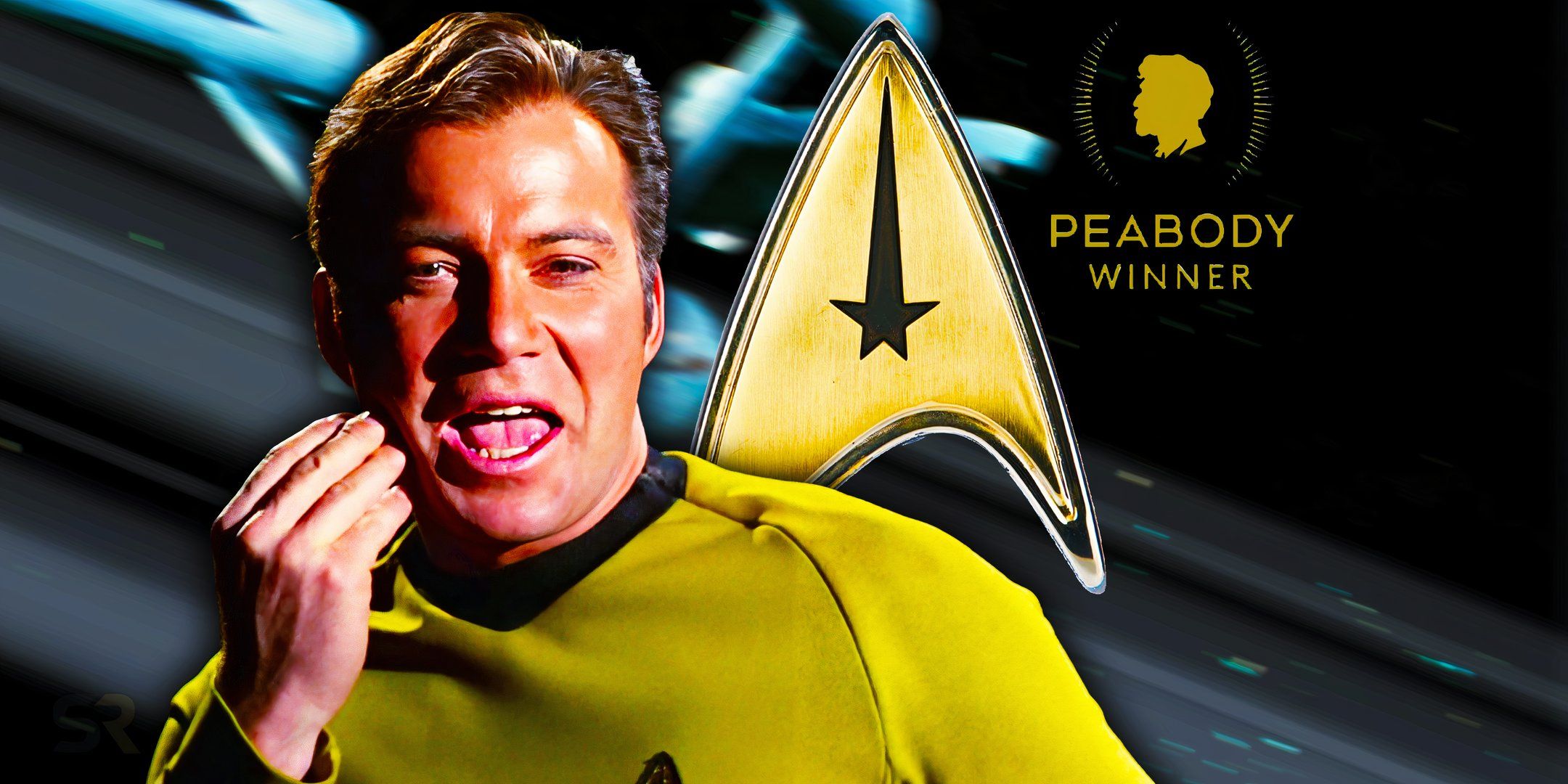 William Shatner being funny as Captain Kirk in front of Star Trek's Peabody Award