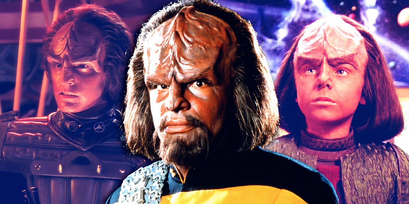 Star Trek's Michael Dorn as Worf and his son Alexander Rozenko at different ages in Star Trek