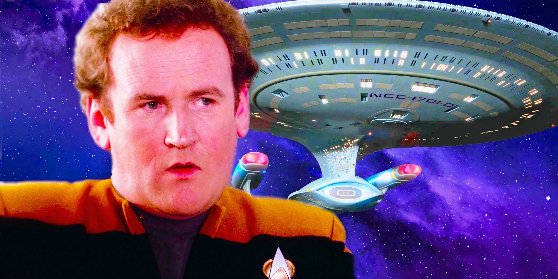Chief Miles O'Brien in Star Trek: DS9 and the USS Enterprise-D from Star Trek: The Next Generation