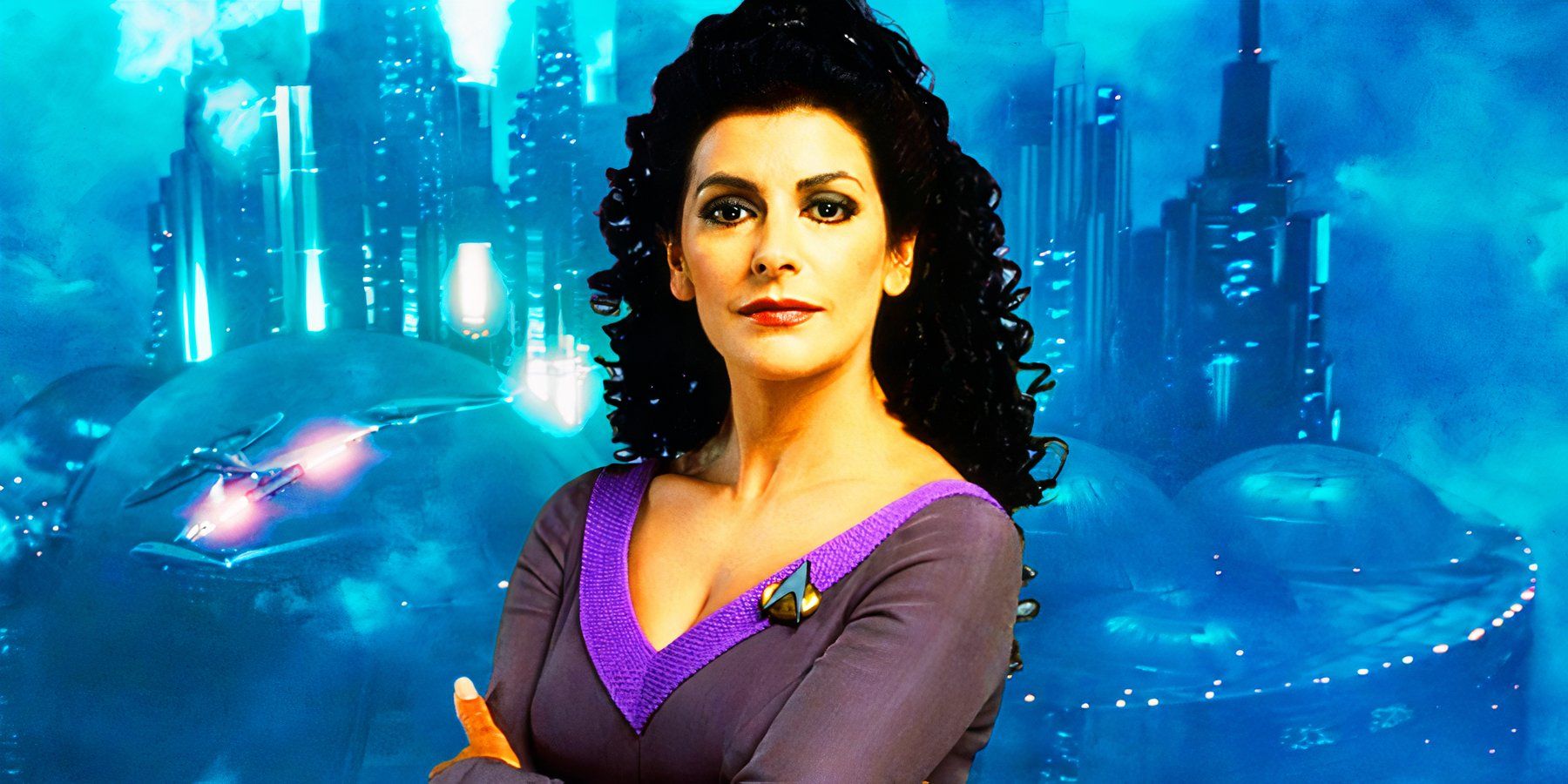 Marina Sirtis as Counselor Deanna Troi and the Eternal Gallery from Star Trek: Discovery