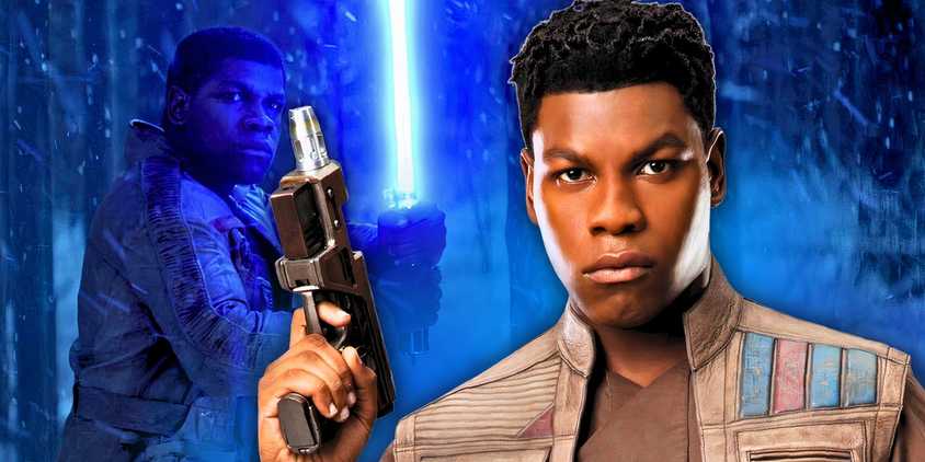 John Boyega's Finn holds his blaster, edited over him wielding a lightsaber