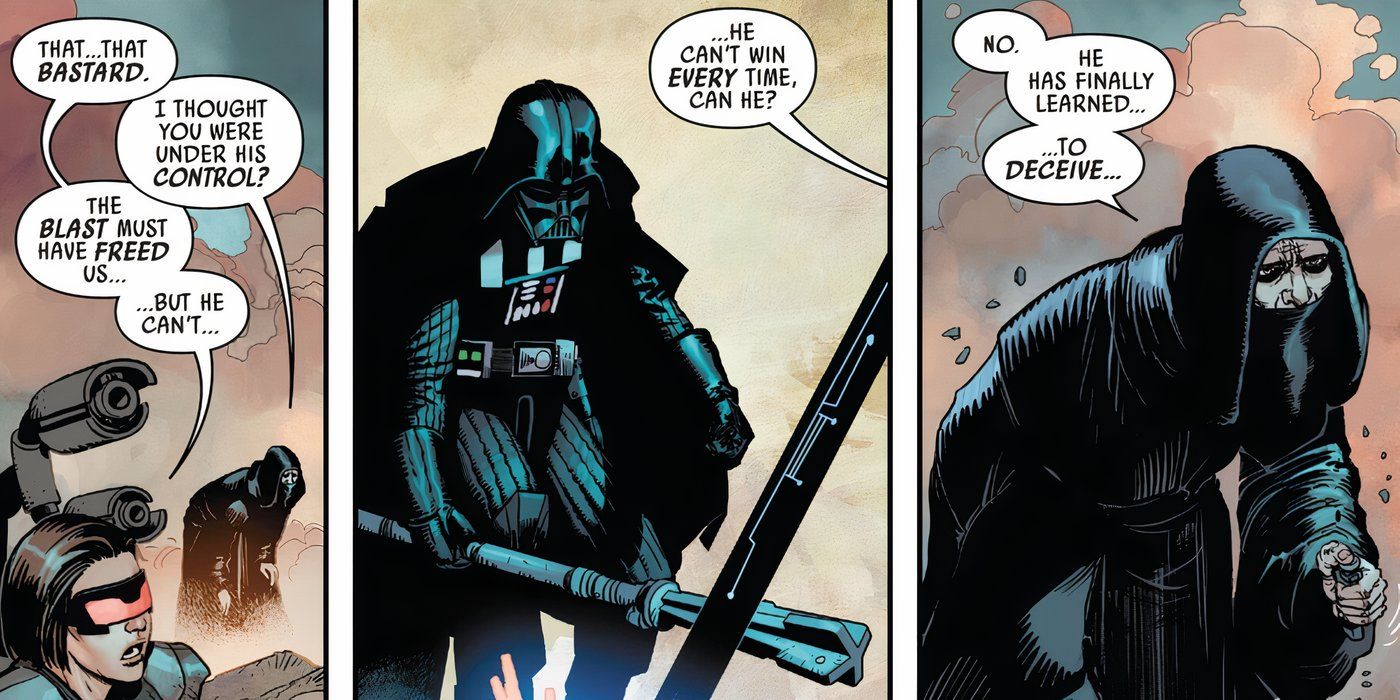 Sith Eternal de Star Wars percebendo que Darth Vader aprendeu a enganar.