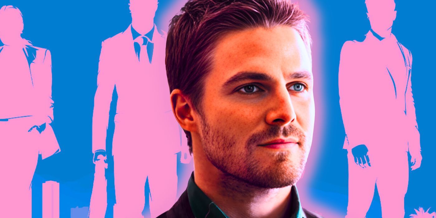 Stephen Amell and a graphic from Suits LA