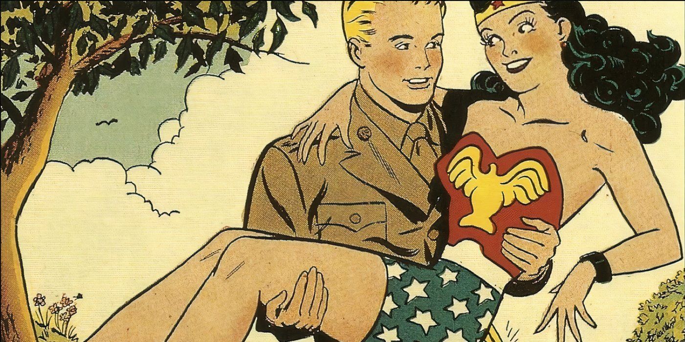 Steve Trevor holding Wonder Woman