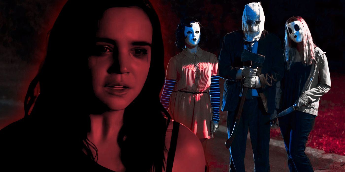 Bailee Madison in The Strangers: Prey at Night with masked killers standing in the background