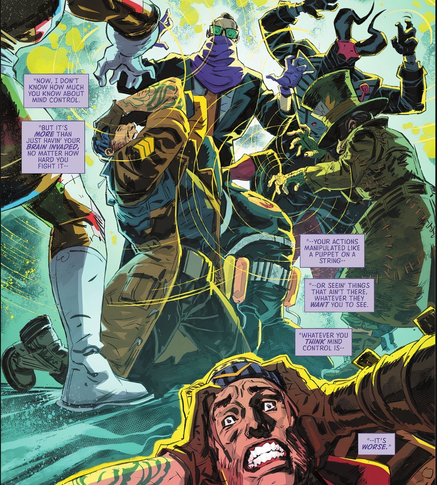 Suicide Squad Kill Arkham Asylum #4 Captain boomerang getting mind controlled by various villains 
